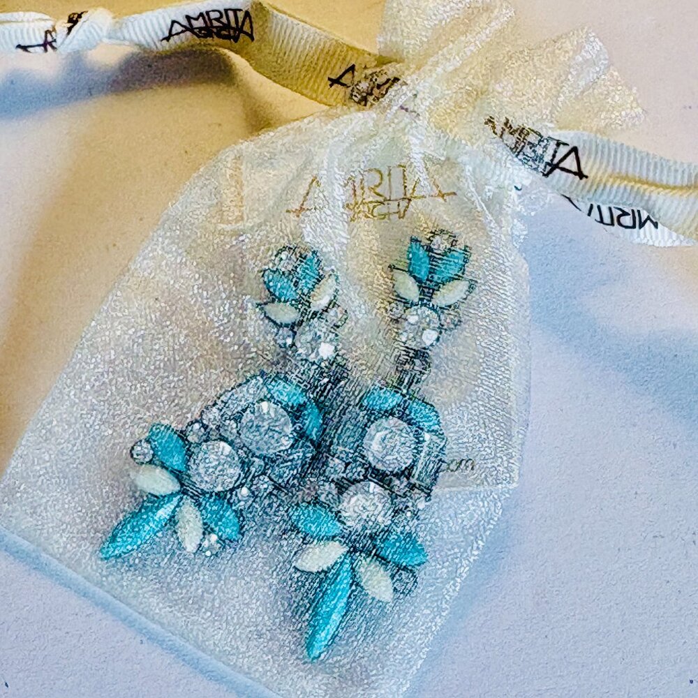 Amrita Singh "Goa" Turquoise and Ivory Austrian Crystal Stud Statement Earrings.